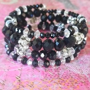 NWT Glass Bead and Crystal Wired Bead Bracelet